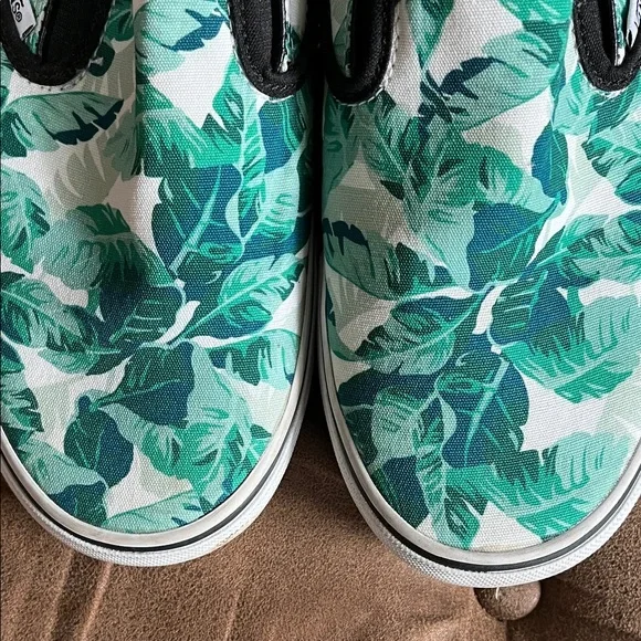 VANS Slip-On Sneakers in Teal and White Tropical Leaf Print - Picture 6 of 7